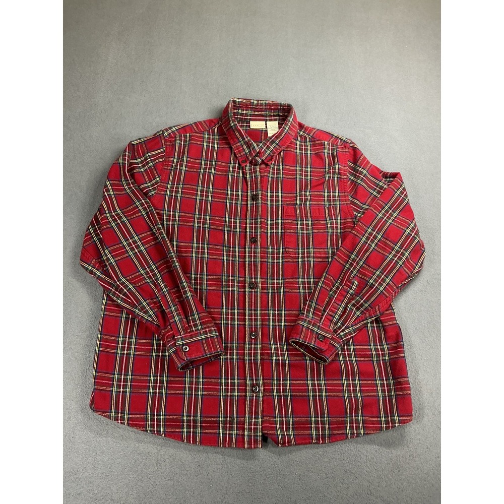 LLBean Women XL Pet Plaid Flannel Button Down Shirt Red Green Long Sleeve Cotton